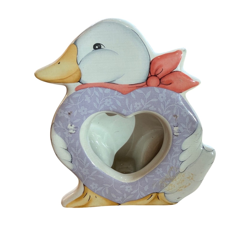 VTG 90s Ceramic‎ Duck Picture Frame Heart Bow Photo Spring Cottagecore Easter